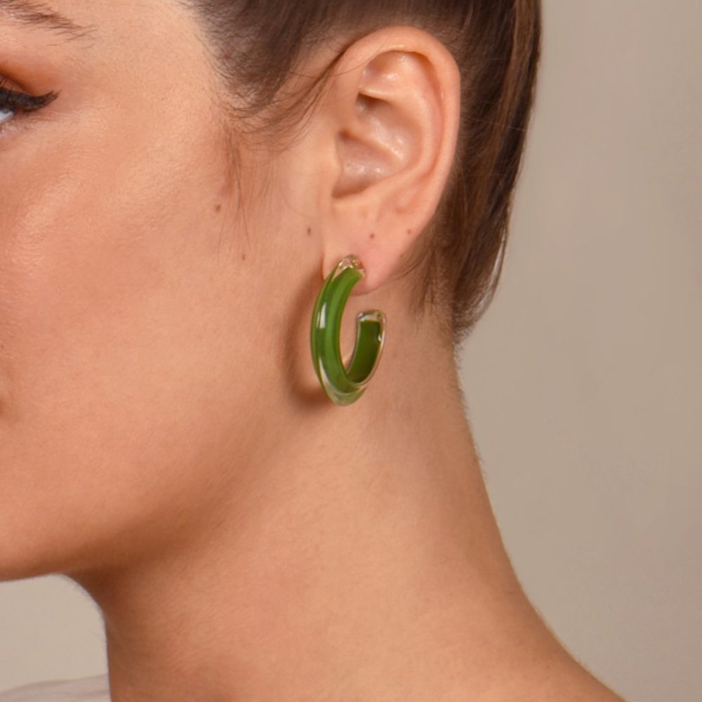 Alison Lou Small Jelly Hoops in Juniper NWOT